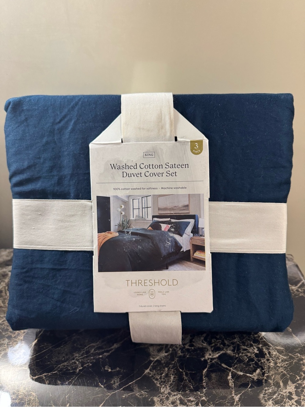 Threshold Washed Cotton Sateen Duvet Cover Set - Deep Navy